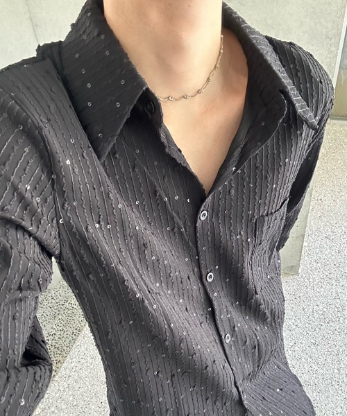 モードストライプラメシャツ