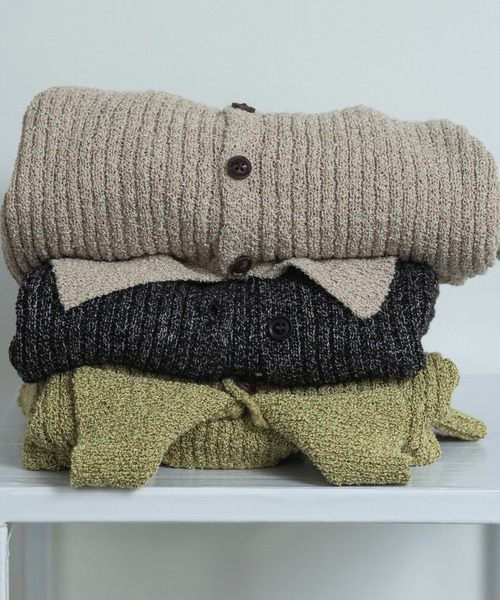 lawgy(ラウジー)の「boucle rib collar polo cardigan / ブークレリブカラーポロカーディガン(カーディガン/ボレロ・レディース・ブラック/グリーン/ベージュ・FREE)」の18枚目の写真