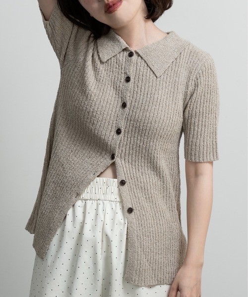 lawgy(ラウジー)の「boucle rib collar polo cardigan / ブークレリブカラーポロカーディガン(カーディガン/ボレロ・レディース・ブラック/グリーン/ベージュ・FREE)」の6枚目の写真