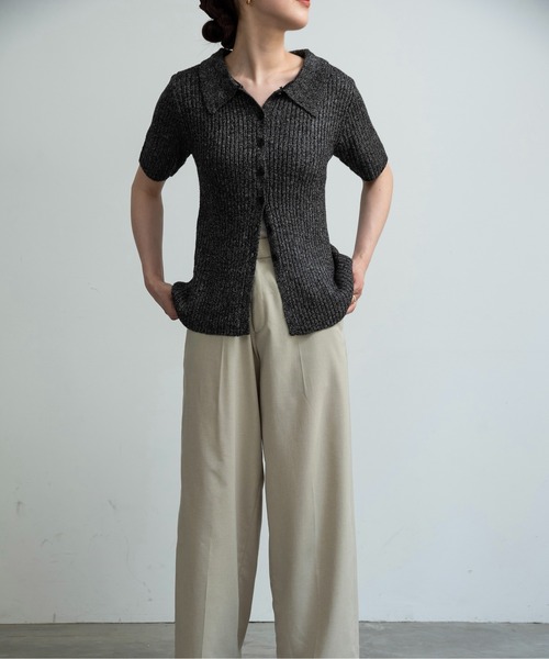 lawgy(ラウジー)の「boucle rib collar polo cardigan / ブークレリブカラーポロカーディガン(カーディガン/ボレロ・レディース・ブラック/グリーン/ベージュ・FREE)」の16枚目の写真