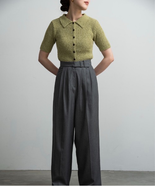 lawgy(ラウジー)の「boucle rib collar polo cardigan / ブークレリブカラーポロカーディガン(カーディガン/ボレロ・レディース・ブラック/グリーン/ベージュ・FREE)」の14枚目の写真