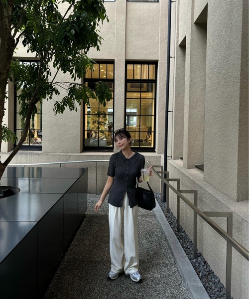 lawgy(ラウジー)の「boucle rib collar polo cardigan / ブークレリブカラーポロカーディガン(カーディガン/ボレロ・レディース・ブラック/グリーン/ベージュ・FREE)」の19枚目の写真