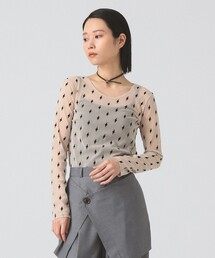 Ray BEAMS | フロッキー プリント シアー ラウンドネック トップス(Tシャツ/カットソー)