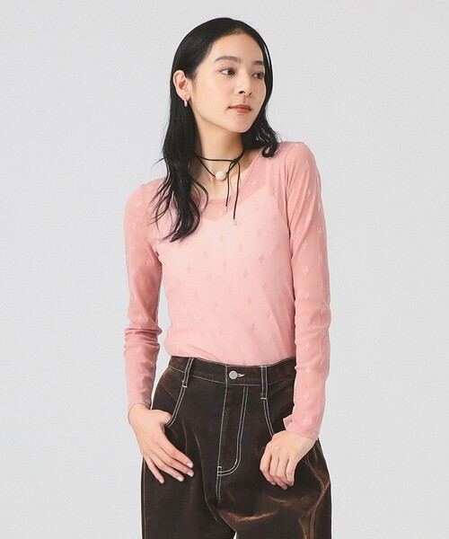 Ray BEAMS（レイビームス）の「フロッキー プリント シアー ラウンドネック トップス（Tシャツ/カットソー・レディース・ピンク/ベージュ/ロイヤルブルー・ONE SIZE）」の3枚目の写真