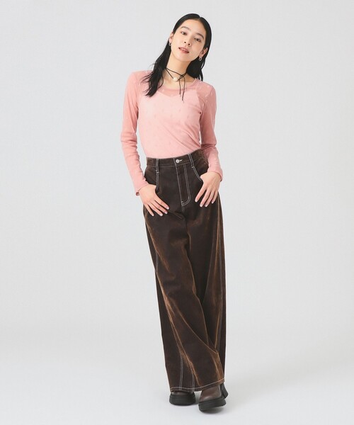 Ray BEAMS（レイビームス）の「フロッキー プリント シアー ラウンドネック トップス（Tシャツ/カットソー・レディース・ピンク/ベージュ/ロイヤルブルー・ONE SIZE）」の7枚目の写真