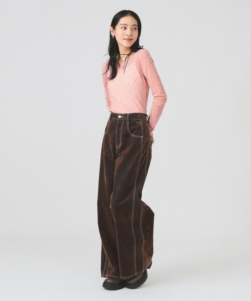 Ray BEAMS（レイビームス）の「フロッキー プリント シアー ラウンドネック トップス（Tシャツ/カットソー・レディース・ピンク/ベージュ/ロイヤルブルー・ONE SIZE）」の8枚目の写真