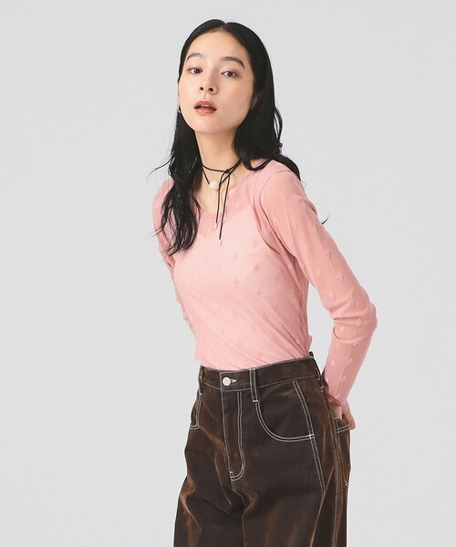 Ray BEAMS（レイビームス）の「フロッキー プリント シアー ラウンドネック トップス（Tシャツ/カットソー・レディース・ピンク/ベージュ/ロイヤルブルー・ONE SIZE）」の9枚目の写真