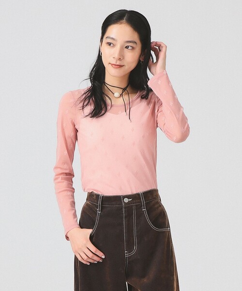 Ray BEAMS（レイビームス）の「フロッキー プリント シアー ラウンドネック トップス（Tシャツ/カットソー・レディース・ピンク/ベージュ/ロイヤルブルー・ONE SIZE）」の10枚目の写真