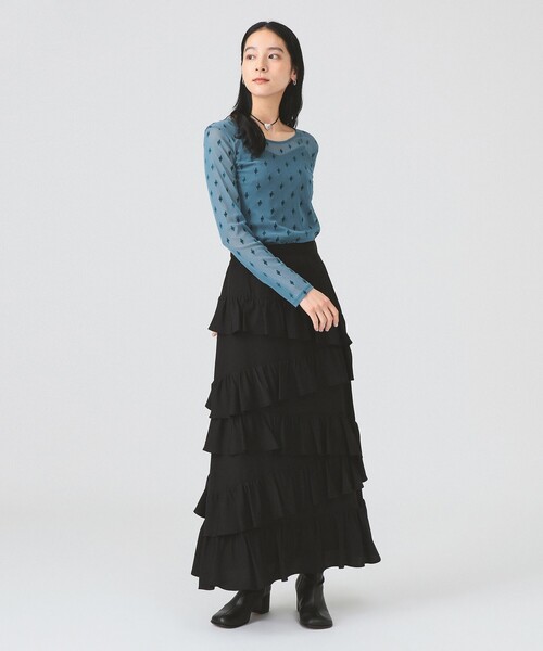 Ray BEAMS（レイビームス）の「フロッキー プリント シアー ラウンドネック トップス（Tシャツ/カットソー・レディース・ピンク/ベージュ/ロイヤルブルー・ONE SIZE）」の11枚目の写真