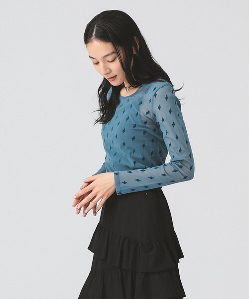 Ray BEAMS（レイビームス）の「フロッキー プリント シアー ラウンドネック トップス（Tシャツ/カットソー・レディース・ピンク/ベージュ/ロイヤルブルー・ONE SIZE）」の13枚目の写真