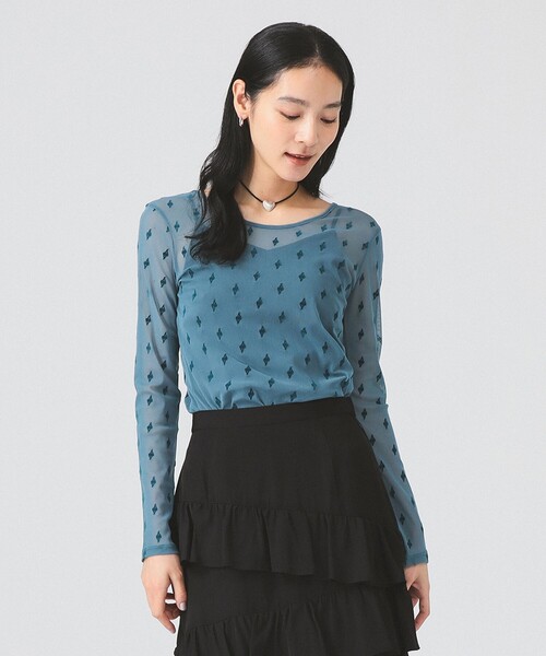 Ray BEAMS（レイビームス）の「フロッキー プリント シアー ラウンドネック トップス（Tシャツ/カットソー・レディース・ピンク/ベージュ/ロイヤルブルー・ONE SIZE）」の14枚目の写真