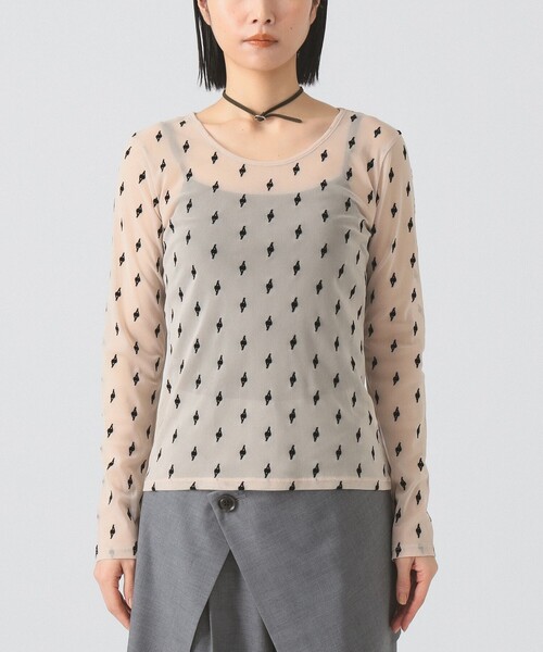 Ray BEAMS（レイビームス）の「フロッキー プリント シアー ラウンドネック トップス（Tシャツ/カットソー・レディース・ピンク/ベージュ/ロイヤルブルー・ONE SIZE）」の15枚目の写真