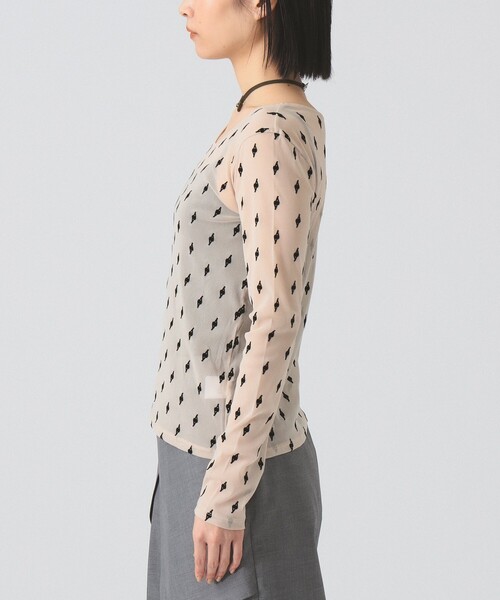 Ray BEAMS（レイビームス）の「フロッキー プリント シアー ラウンドネック トップス（Tシャツ/カットソー・レディース・ピンク/ベージュ/ロイヤルブルー・ONE SIZE）」の19枚目の写真