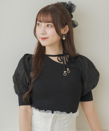 ROJITA ロジータ ニットトップス 新色追加】ネックレス付肩ボリュームフリルニットトップス