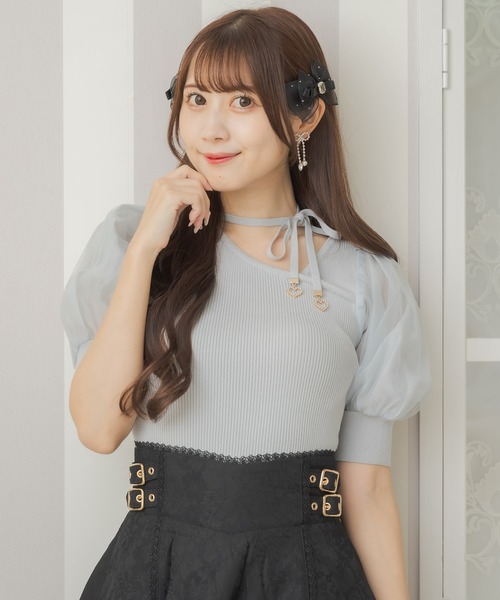 ROJITA ♡ デコルテ開きパールデザインTOPS デコルテ開きパールデザインTOPS（Tシャツ/カットソー）｜ROJITA
