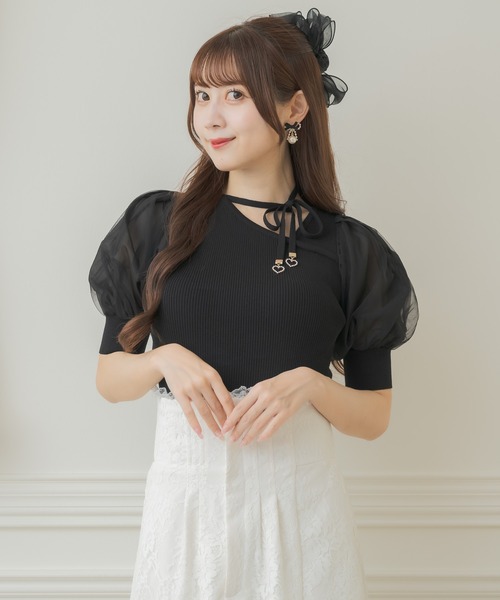 【couture BY ROJITA】シアーデコルテツイストリボンニット 新色追加】シアーデコルテツイストリボンニット（ニット
