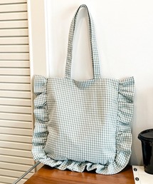 No.D520 グリーンベージュ⭐【L】3段フリルチューリップバッグ⭐ バッグ（グリーン・カーキ/緑色系・フリル）ファッション通販
