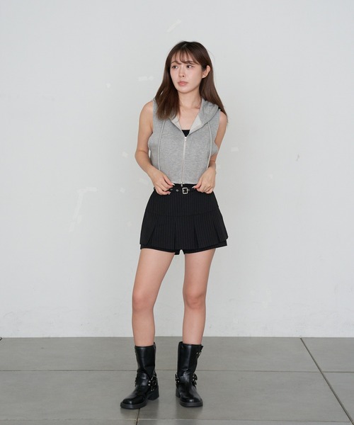 RAY CASSIN（レイカズン）の「ベルト付ボックスプリーツスカパン（スカート・レディース・グレー/ブラック系その他2・FREE）」の8枚目の写真