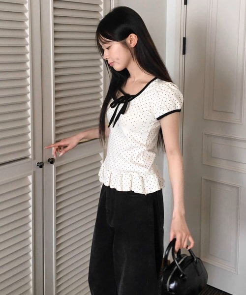 .KOM(ドットコム)の「A'GEM/9 × .kom 『.KOM/ドットケーオーエム』ドットリボントップ(その他トップス・レディース・グレー/アイボリー・FREE)」の15枚目の写真