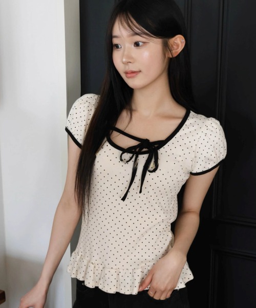 .KOM(ドットコム)の「A'GEM/9 × .kom 『.KOM/ドットケーオーエム』ドットリボントップ(その他トップス・レディース・グレー/アイボリー・FREE)」の6枚目の写真