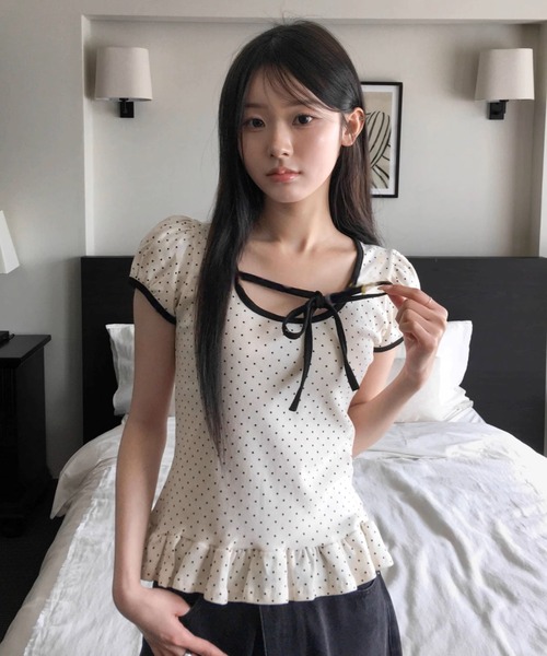 .KOM(ドットコム)の「A'GEM/9 × .kom 『.KOM/ドットケーオーエム』ドットリボントップ(その他トップス・レディース・グレー/アイボリー・FREE)」の10枚目の写真