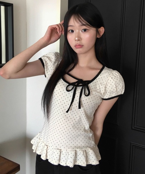 .KOM(ドットコム)の「A'GEM/9 × .kom 『.KOM/ドットケーオーエム』ドットリボントップ(その他トップス・レディース・グレー/アイボリー・FREE)」の8枚目の写真