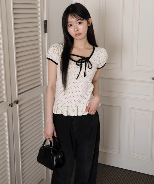 .KOM(ドットコム)の「A'GEM/9 × .kom 『.KOM/ドットケーオーエム』ドットリボントップ(その他トップス・レディース・グレー/アイボリー・FREE)」の16枚目の写真