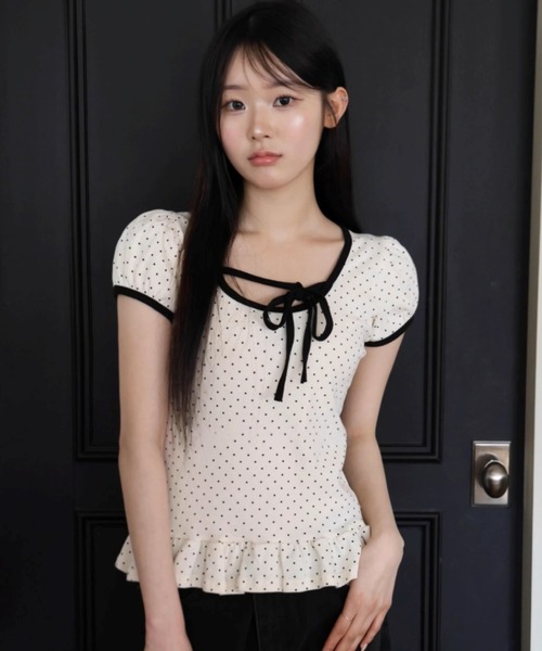 .KOM(ドットコム)の「A'GEM/9 × .kom 『.KOM/ドットケーオーエム』ドットリボントップ(その他トップス・レディース・グレー/アイボリー・FREE)」の7枚目の写真