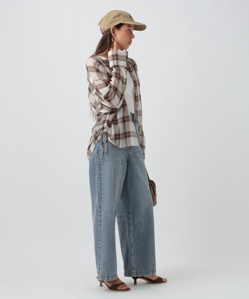 BAYFLOW（ベイフロー）の「[秋口まで着られる]シアーチェックシャーリングシャツ（シャツ/ブラウス・レディース・オフホワイト/ライトイエロー/ライトブルー・FREE）」の6枚目の写真