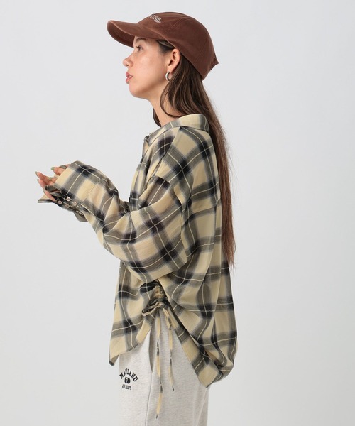 BAYFLOW（ベイフロー）の「[秋口まで着られる]シアーチェックシャーリングシャツ（シャツ/ブラウス・レディース・オフホワイト/ライトイエロー/ライトブルー・FREE）」の9枚目の写真