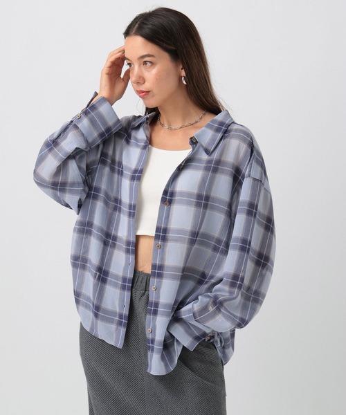 BAYFLOW（ベイフロー）の「[秋口まで着られる]シアーチェックシャーリングシャツ（シャツ/ブラウス・レディース・オフホワイト/ライトイエロー/ライトブルー・FREE）」の14枚目の写真