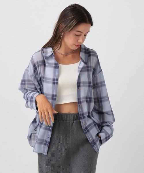 BAYFLOW（ベイフロー）の「[秋口まで着られる]シアーチェックシャーリングシャツ（シャツ/ブラウス・レディース・オフホワイト/ライトイエロー/ライトブルー・FREE）」の15枚目の写真