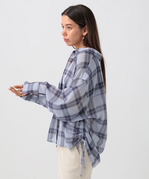 BAYFLOW（ベイフロー）の「[秋口まで着られる]シアーチェックシャーリングシャツ（シャツ/ブラウス・レディース・オフホワイト/ライトイエロー/ライトブルー・FREE）」の16枚目の写真