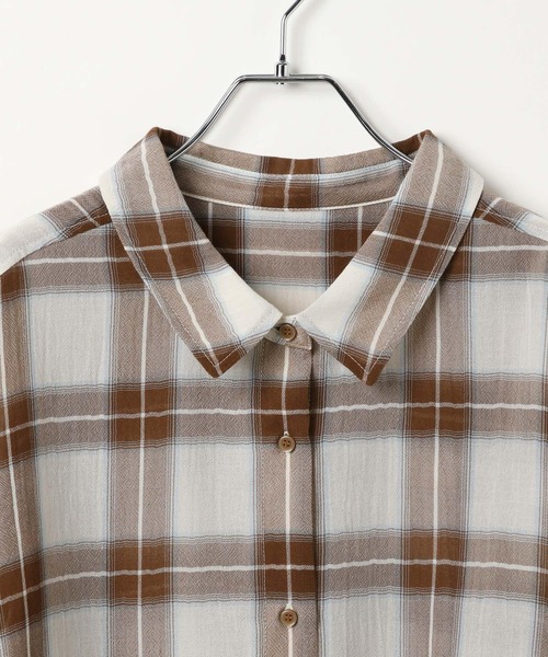 BAYFLOW（ベイフロー）の「[秋口まで着られる]シアーチェックシャーリングシャツ（シャツ/ブラウス・レディース・オフホワイト/ライトイエロー/ライトブルー・FREE）」の21枚目の写真
