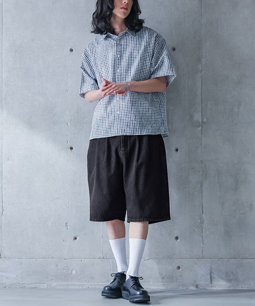 MDR（エムディアール）の「デニムワイドハーフパンツ【セットアップ対応】（デニムパンツ・メンズ・ネイビー/ブラック・L/M）」の5枚目の写真
