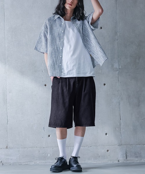 MDR（エムディアール）の「デニムワイドハーフパンツ【セットアップ対応】（デニムパンツ・メンズ・ネイビー/ブラック・L/M）」の4枚目の写真