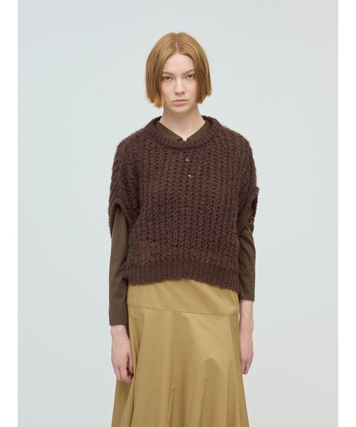 ま*ぺ様 mizuiroind ミズイロンド ヘアリーヤーンワイドベスト　ブラッ ま*ぺ様 mizuiroind ミズイロンド ヘアリーヤーンワイドベスト ブラッ