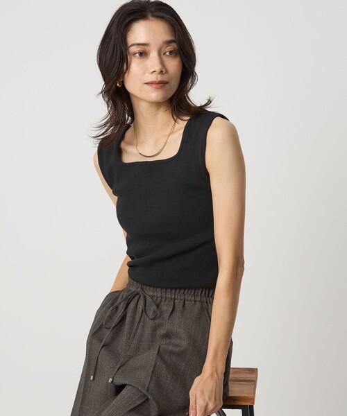 green label relaxing（グリーンレーベルリラクシング）の「デコルテ フライス タンクトップ 2（タンクトップ・レディース・ブラック/モカ/オフホワイト・FREE）」の9枚目の写真