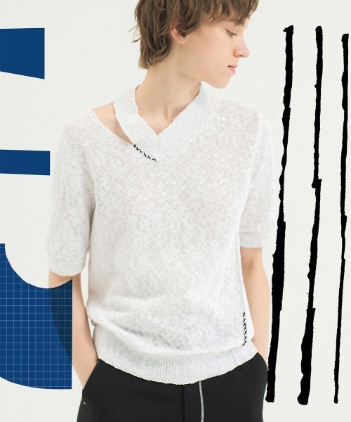 soduk（スドーク）の「new "V" knit top（Tシャツ/カットソー・レディース・ブラック/パープル/ホワイト・ONE SIZE）」の2枚目の写真