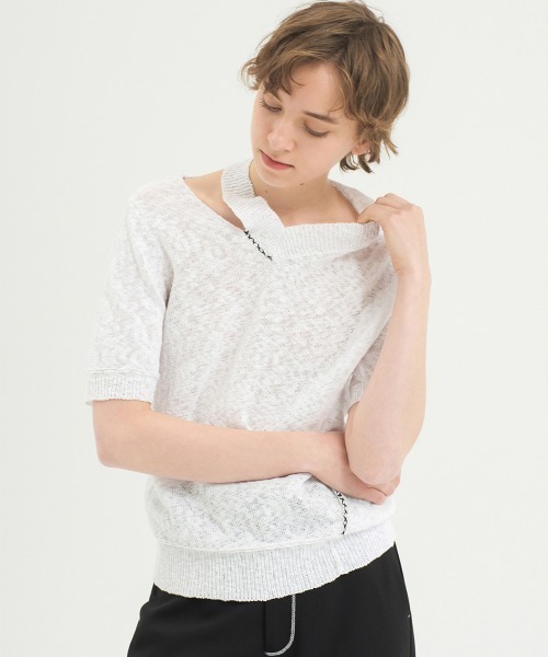 soduk（スドーク）の「new "V" knit top（Tシャツ/カットソー・レディース・ブラック/パープル/ホワイト・ONE SIZE）」の14枚目の写真