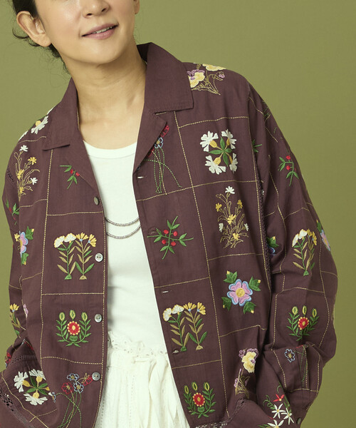 Freada/フリーダ パッチワーク 花刺繍 ロングスリーブ シャツ