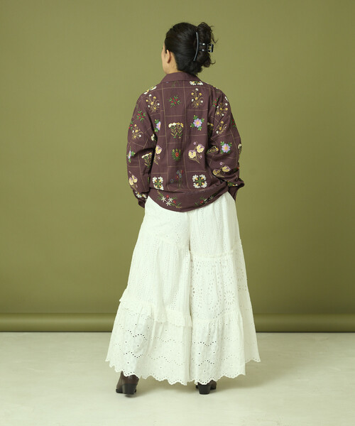 Freada/フリーダ パッチワーク 花刺繍 ロングスリーブ シャツ