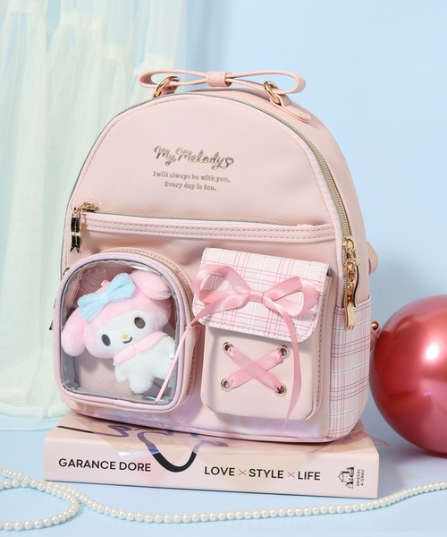 セール】サンリオ チェック クリアポケット ぬいぐるみ付 合皮ミニ