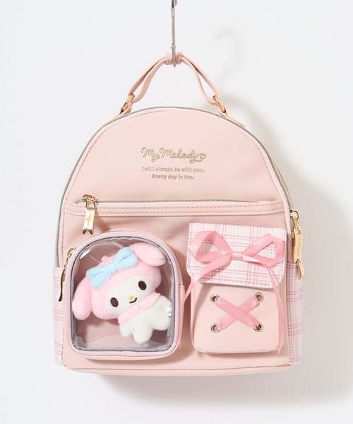 サンリオ - リュック サンリオ チェック クリアポケット ぬいぐるみ付 合皮ミニ