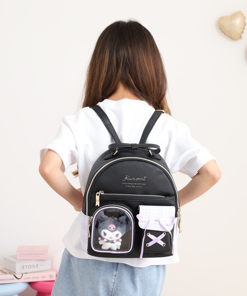 サンリオ チェック クリアポケット ぬいぐるみ付 合皮ミニリュック サンリオ チェック クリアポケット ぬいぐるみ付 合皮ミニリュック