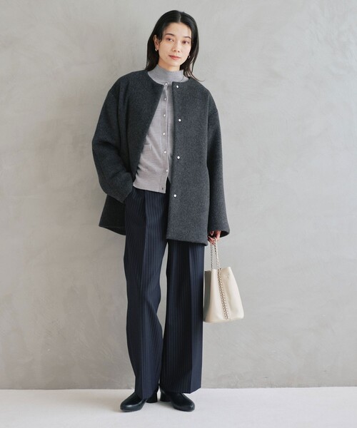 size SHORTあり］アンゴラビーバー ノーカラー ミドル コート