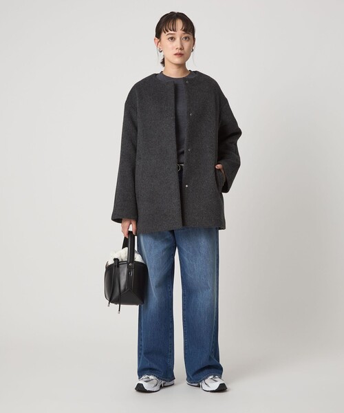 【新品】green label relaxing ノーカラーミドルコート　38 green label relaxing ノーカラーコート コート 「size SHORTあり