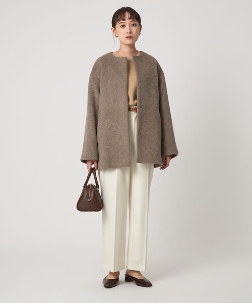 size SHORTあり］アンゴラビーバー ノーカラー ミドル コート（ノー