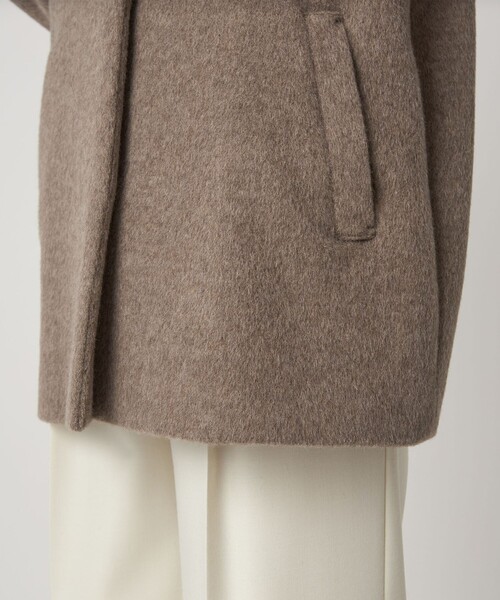 size SHORTあり］アンゴラビーバー ノーカラー ミドル コート（ノー