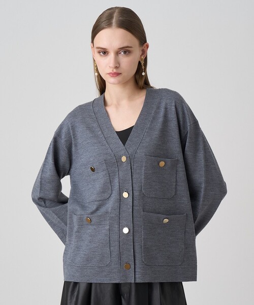 ANAYI ニットジャケット カーディガン Eternal Line 2026】レース使いボクシー ジャケット カーディガン